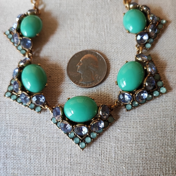 Stella and Dot Rory Jade Jadeite Cabachon Tanzanite Opaline Rhinestone Necklace - Picture 5 of 12
